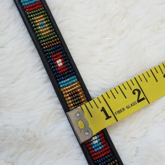 Brighton Black Leather Beaded Native American Styled Belt with Silver Buckle - Picture 4 of 9